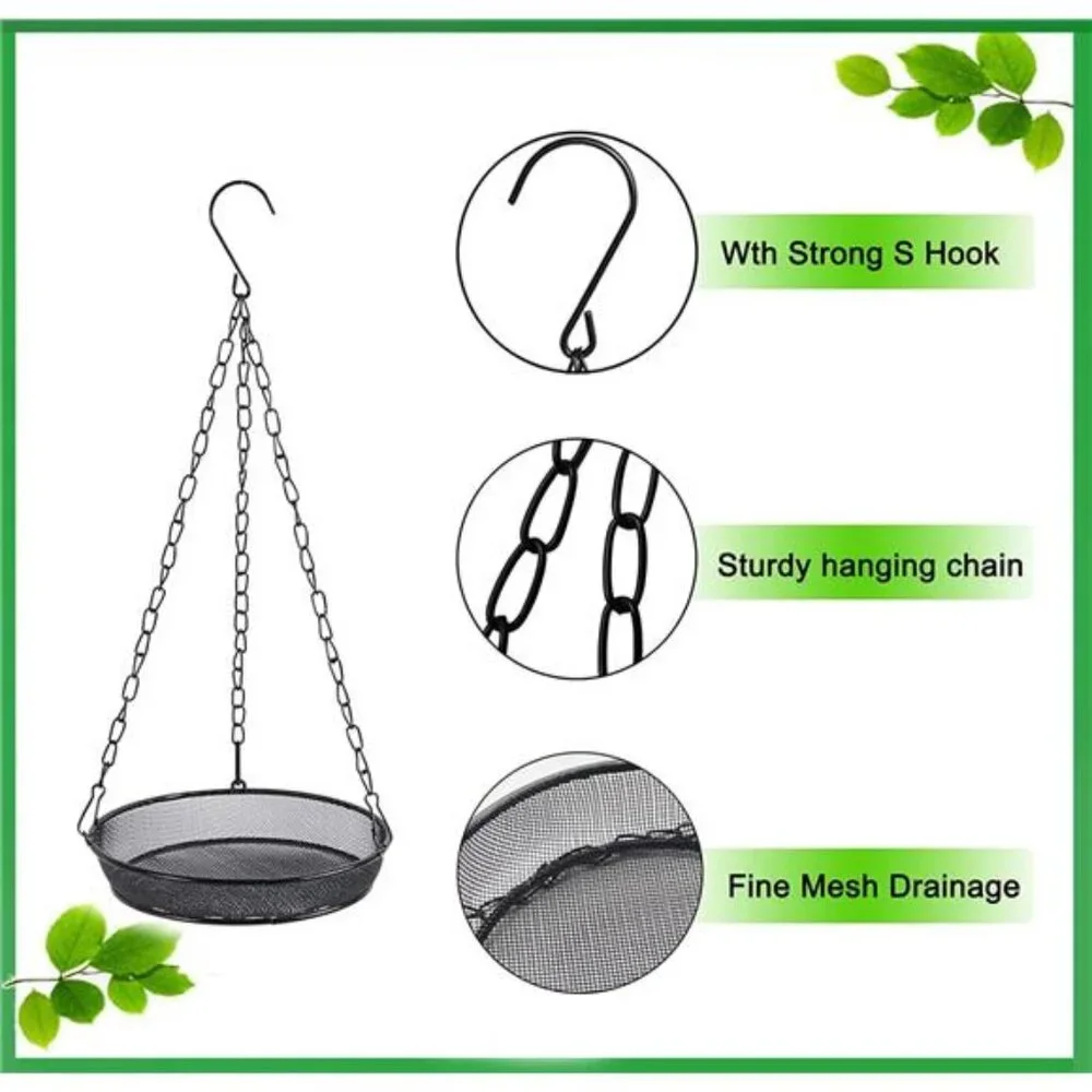 2 Pack Hanging Bird Feeder for Garden Yard Outside - Metal Mesh Platform Tray